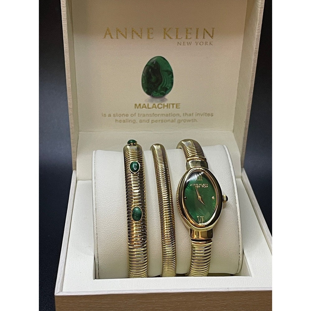Anne Klein New York Ladies Green Malachite Bracelet And Watch Set / 12/7752MAST